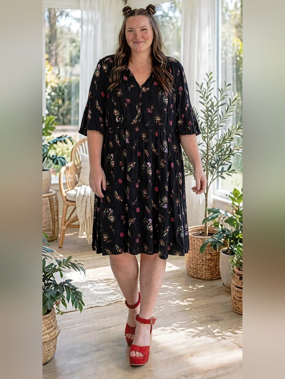 Old Navy Black Floral Button-Front Dress